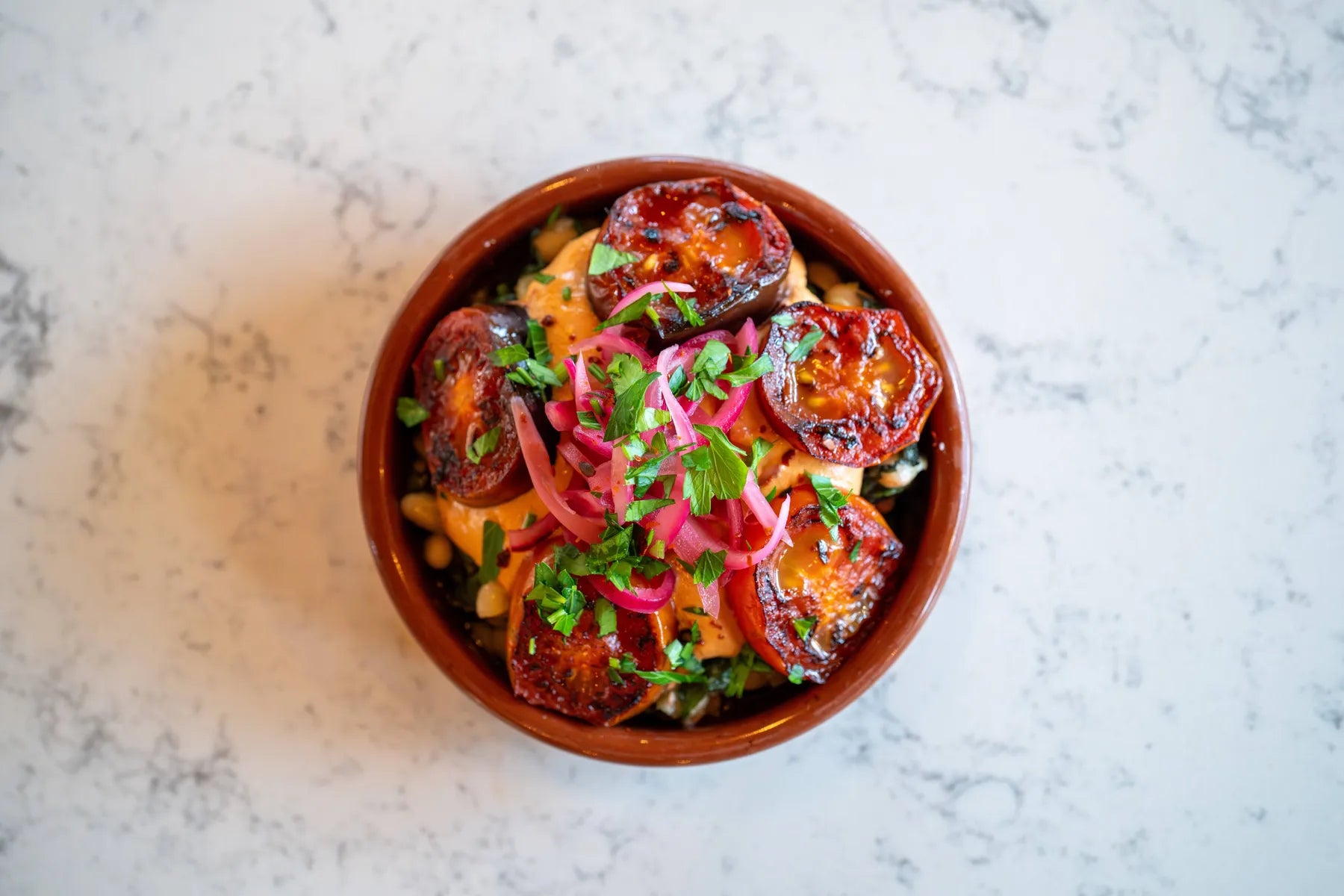 White Bean Piyaz with Midnight Roma Smoked Tahini Sauce