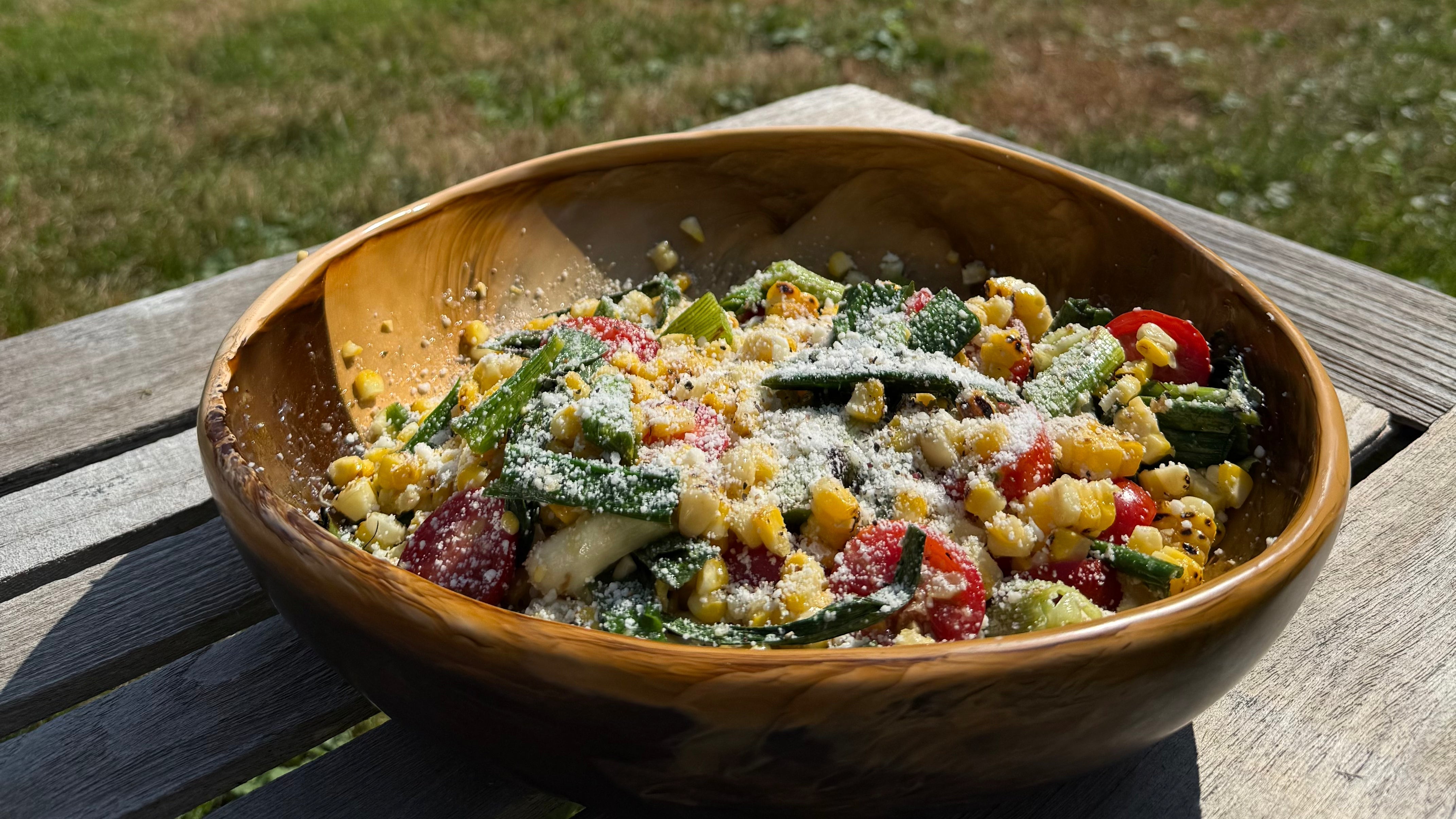Grilled Sweet Garleek & Corn Salad with Charred Lime Vinaigrette