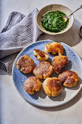 Smashed Upstate Abundance Potatoes With Green Sauce