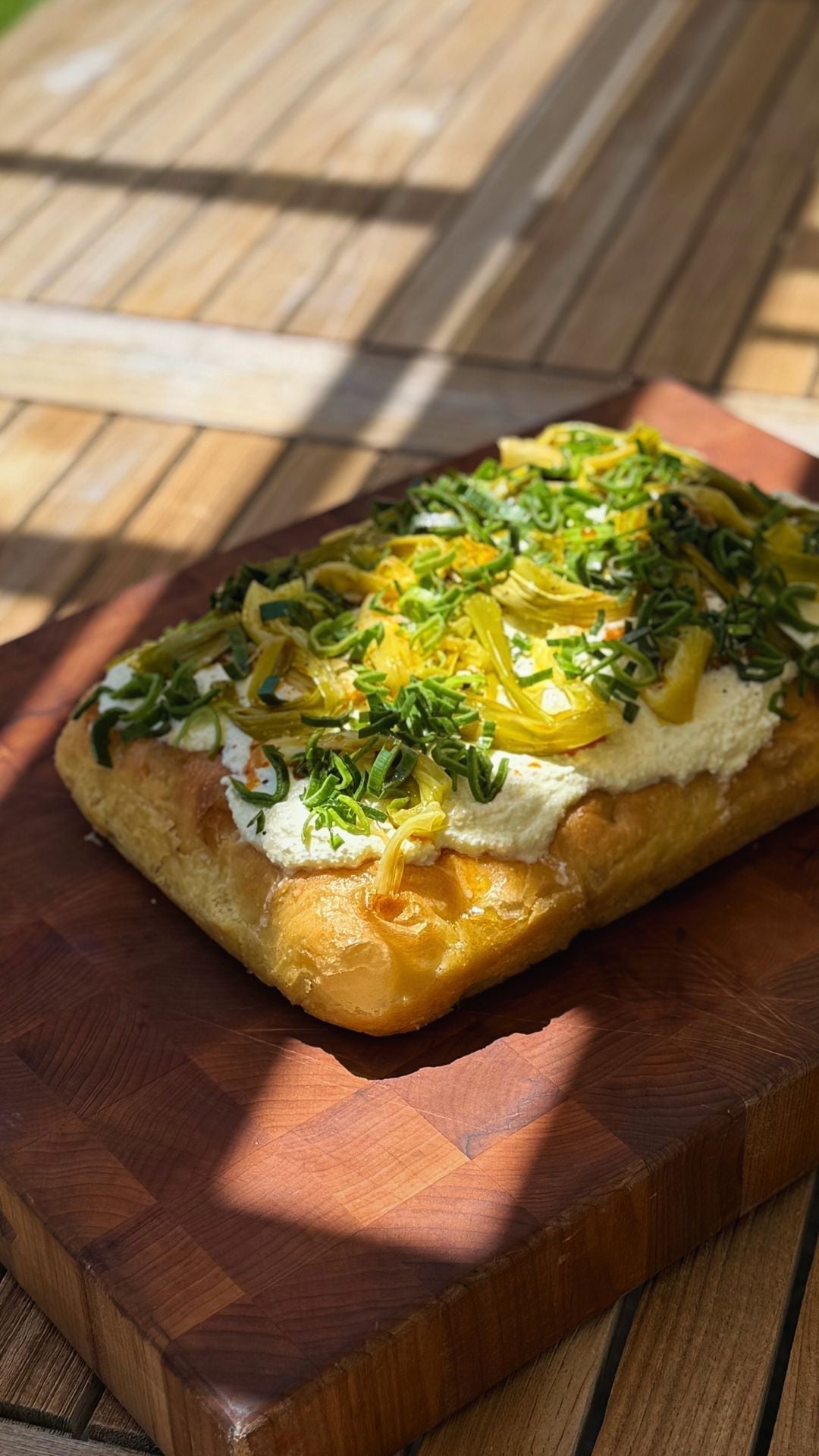 Sweet Garleek Confit Flatbread with Whipped Ricotta & Chili Oil
