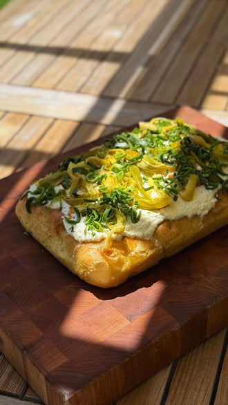 Sweet Garleek Confit Flatbread with Whipped Ricotta & Chili Oil