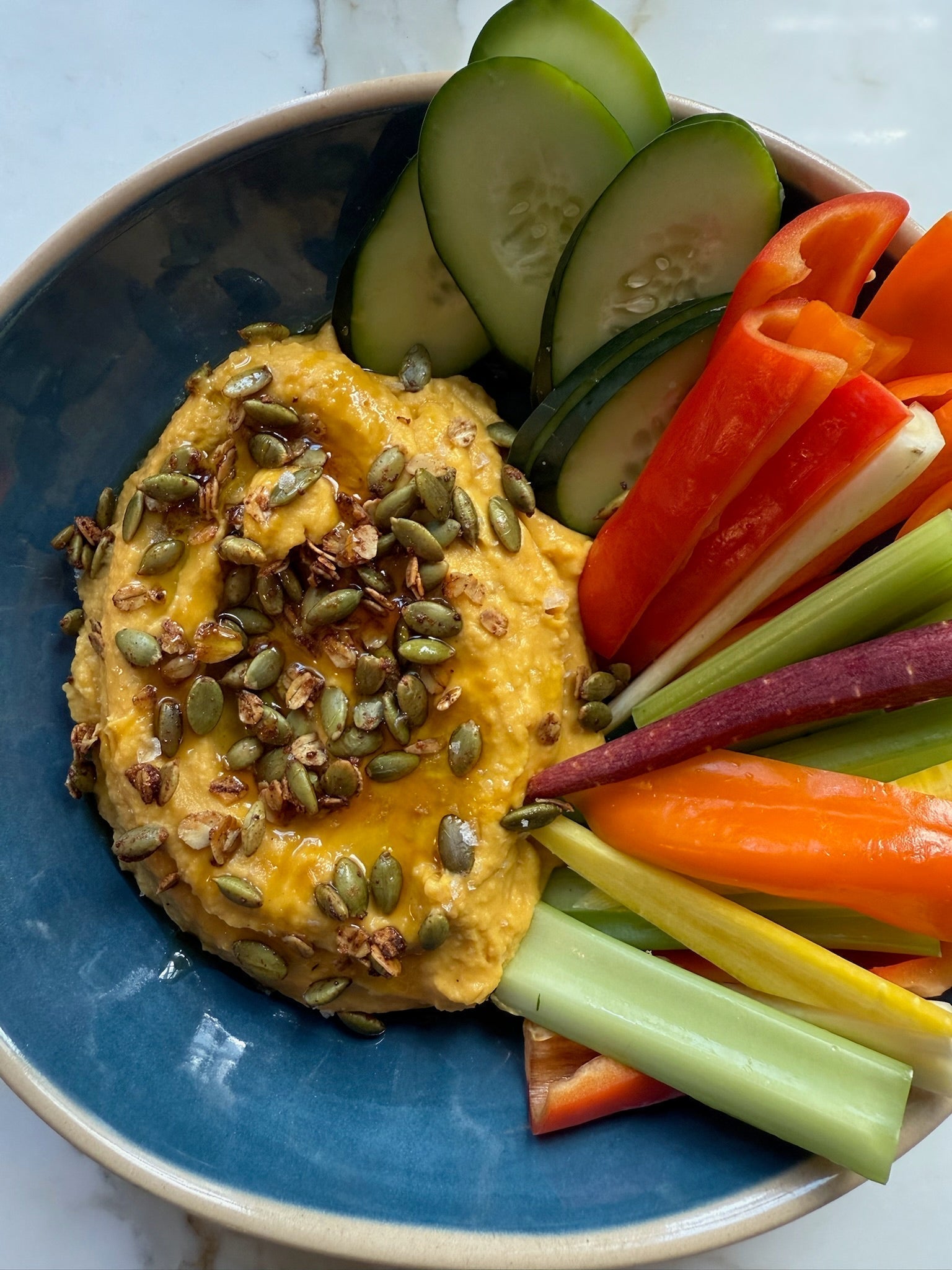 Koginut Squash Hummus with Hot Honey & Pumpkin Seed Granola
